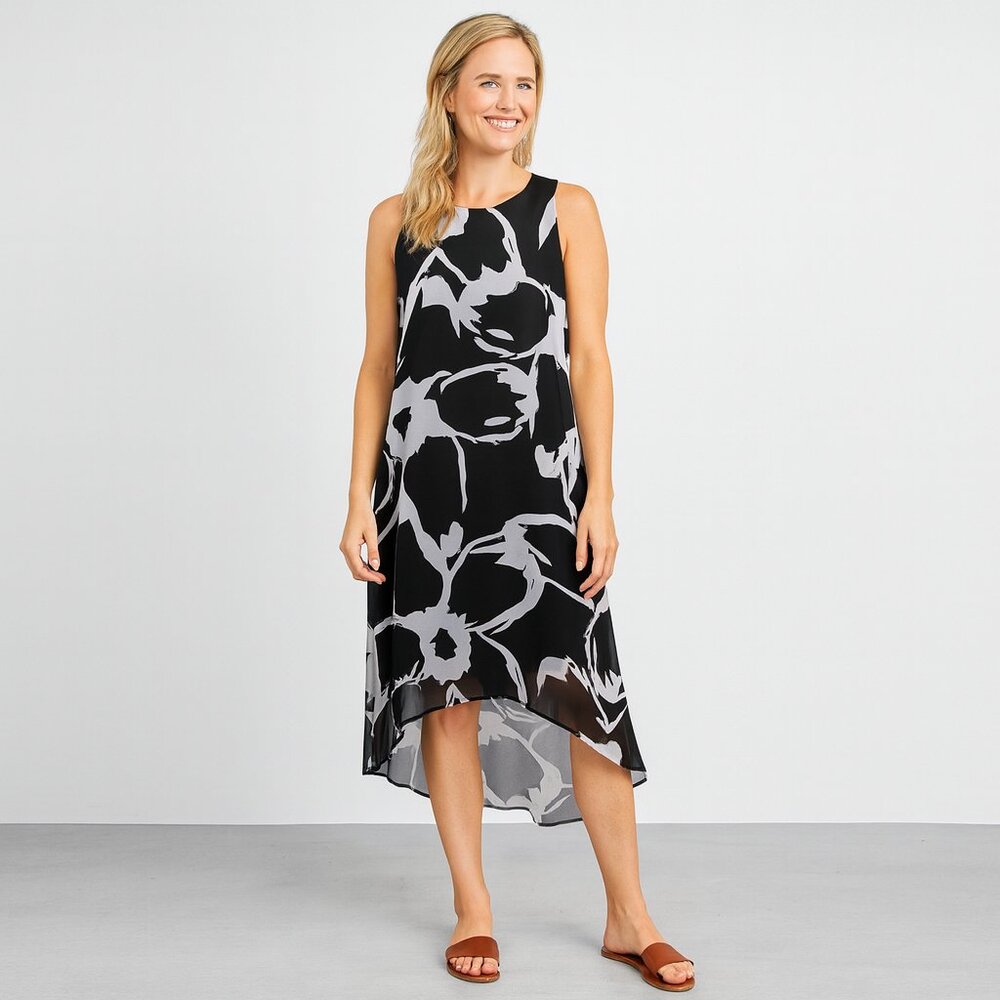 Vince Camuto Black & White Hi-Lo Sleeveless Dress | Size Small | Keyhole Back - Picture 1 of 11